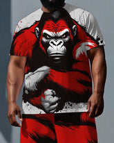 Big & Tall Men's Serious Gorillas Cartoon Printed Short Sleeve T-shirt 2-Piece Set
